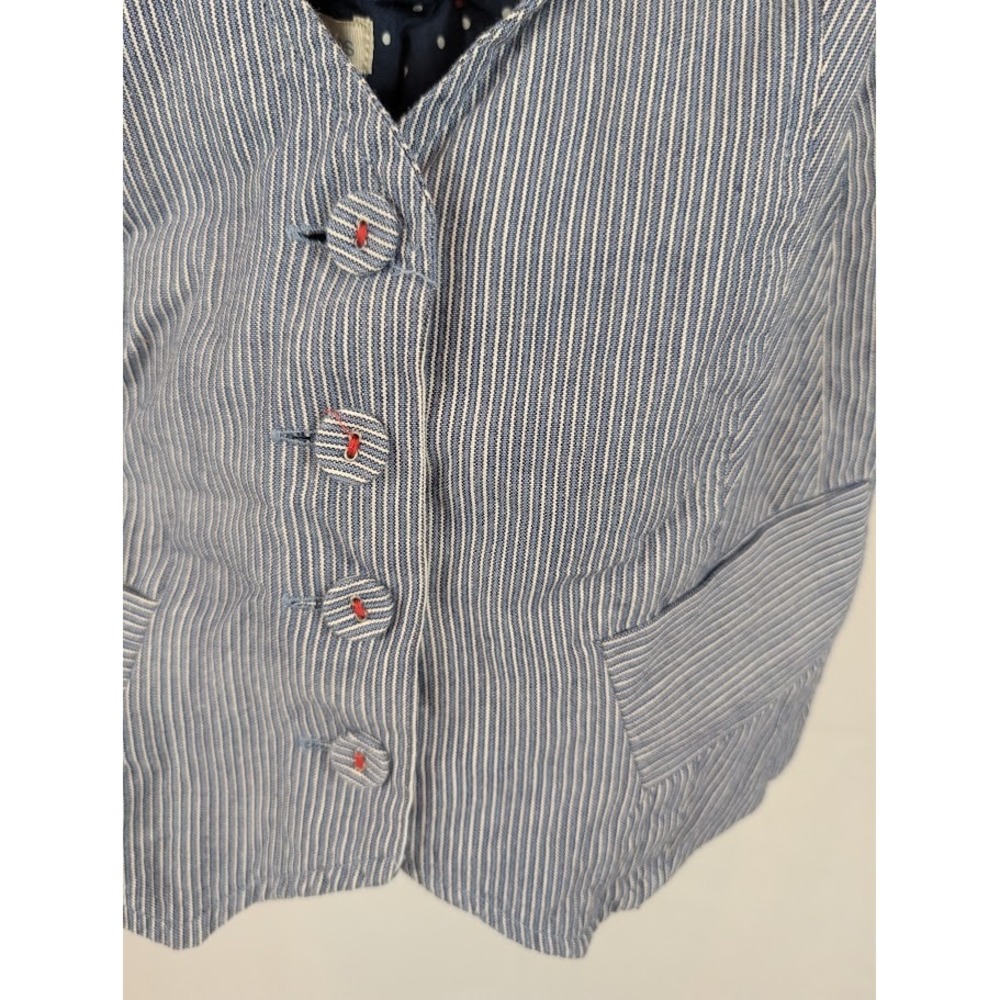 Maurices Blue Pinstripe Cropped Vest Small Crisscross Back Polka Dot Lining - Picture 2 of 10